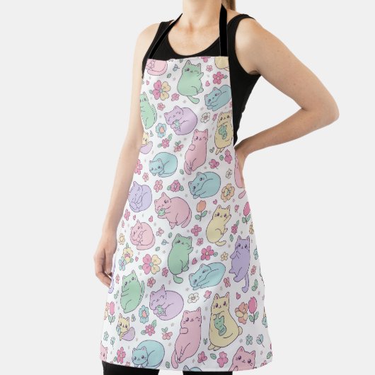 Kawaii Pastell Katzen und Blumen Muster Schürze (InSitu)