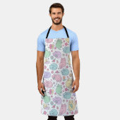 Kawaii Pastell Katzen und Blumen Muster Schürze (Getragen)