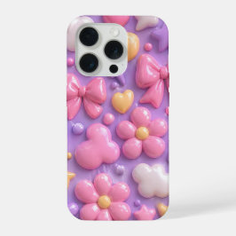 Kawaii-Pastell-Schleifen- und Herz-Nahtloses Muste iPhone 15 Pro Hülle
