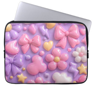 Kawaii-Pastell-Schleifen- und Herz-Nahtloses Muste Laptopschutzhülle