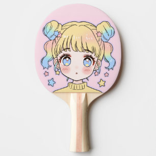 Kawaii Pastell-Star-Mädchen-Porträt Tischtennis Schläger
