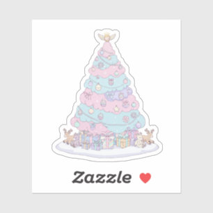 Kawaii Pastell-Weihnachtsbaum   Süß Rosa & Blau Aufkleber