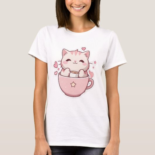 Kawaii Pastellrosa Katzenkatze T - Shirt (Vorderseite)