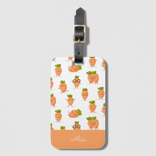 Kawaii pattern of fun carrots gepäckanhänger (Vorderseite Vertikal)