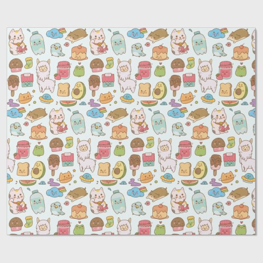 Kawaii Pattern Wrapping Paper Geschenkpapier (Flach)
