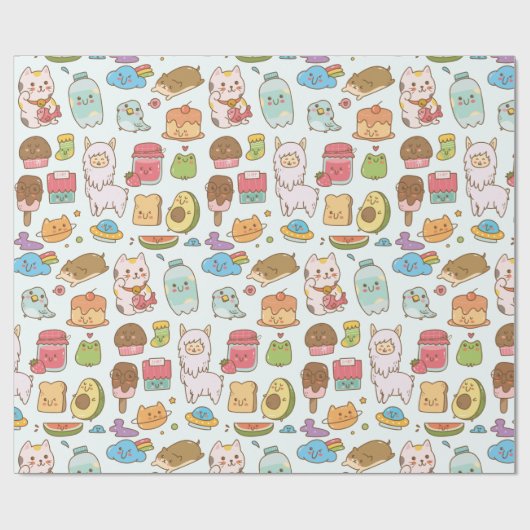 Kawaii Pattern Wrapping Paper Geschenkpapier (Flach)