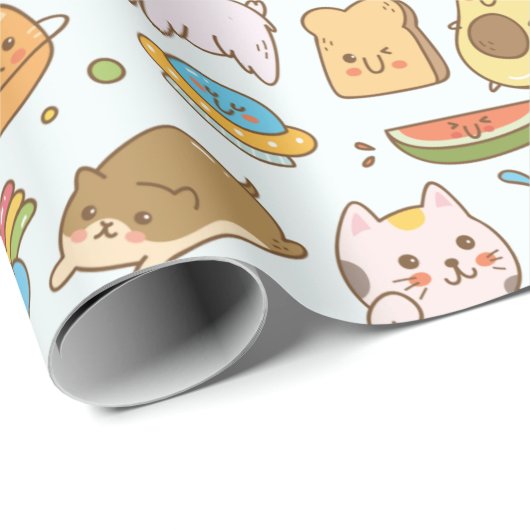 Kawaii Pattern Wrapping Paper Geschenkpapier (Rolleneckpunkt)