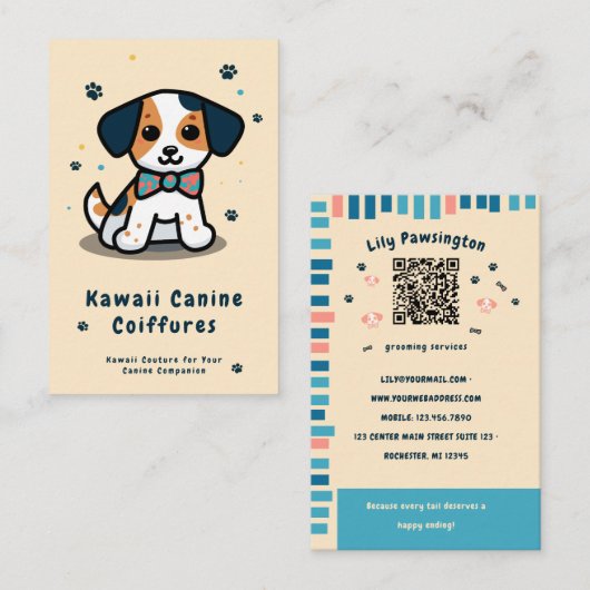 Kawaii Paws Delight Hunde Grooming Visitenkarte (Vorne/Hinten)