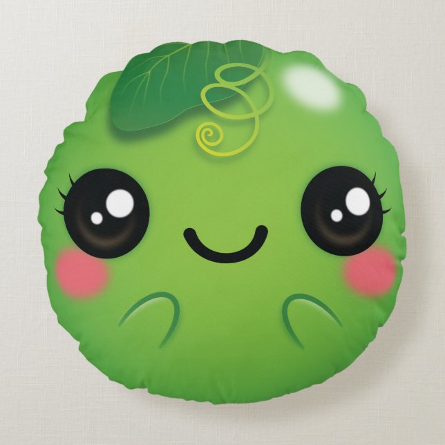 Kawaii Pea Rundes Kissen (Vorderseite)