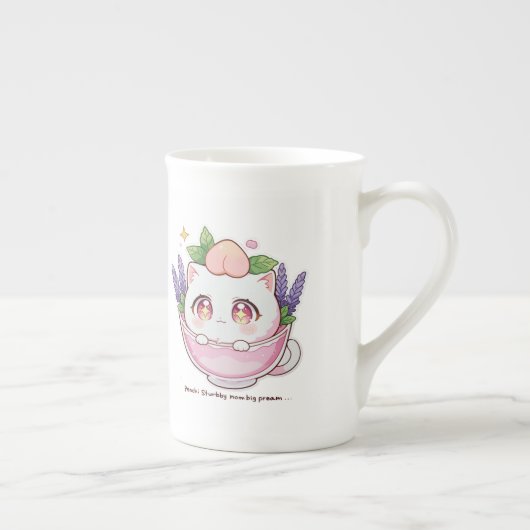 Kawaii Peach Cat in Lavender Teacup Tasse (Rechts)