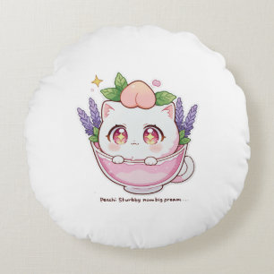 Kawaii Peach Cat in Lavender Teacup Throw Kissen