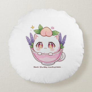 Kawaii Peach Cat in Lavender Teacup Throw Kissen