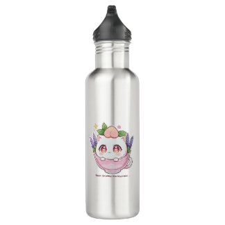 Kawaii Peach Cat in Lavender Teacup Wasserflasche Edelstahlflasche