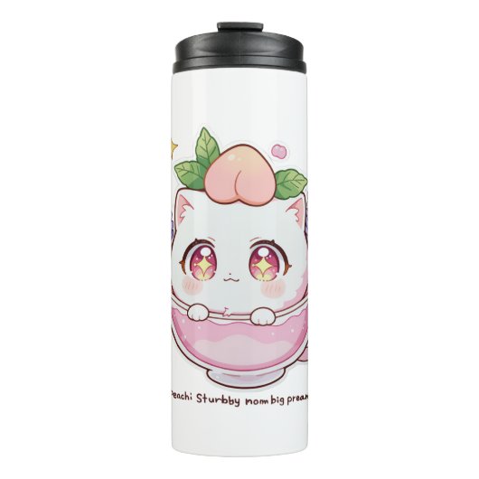 Kawaii Peach Cat in Teacup Thermal Tumbler Thermosbecher (Vorderseite)