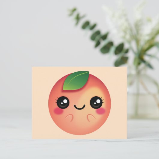 Kawaii Peach Postkarte (Stehend Vorderseite)