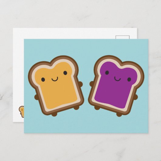 Kawaii Peanut Butter & Jelly Sandwich Couple Postkarte (Vorne/Hinten)