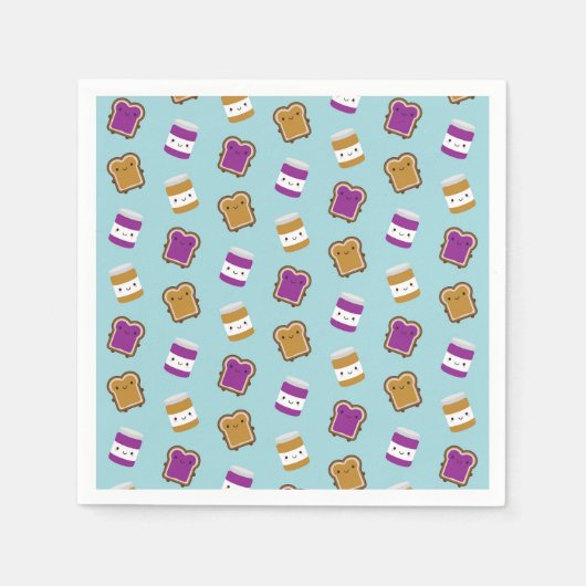 Kawaii Peanut Butter & Jelly Sandwich Couple Serviette (Vorderseite)