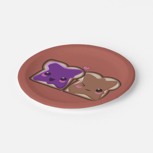 Kawaii Peanut Butter und Jelly Friends Pappteller (Schrägansicht)