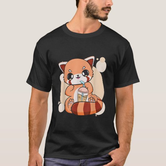 Kawaii Pearl Bubble Tea Red Panda Boba Anime T-Shirt (Vorderseite)