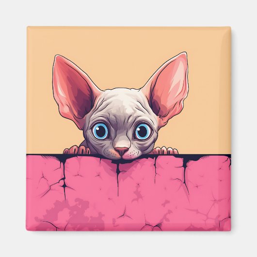 Kawaii Peeking Niedlich Sphynx Cat Magnet (Vorne)