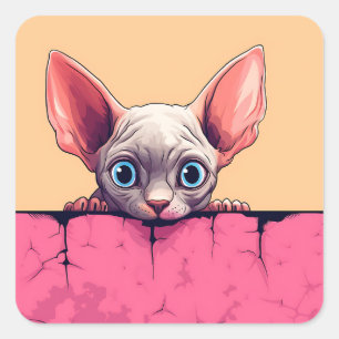 Kawaii Peeking Niedlich Sphynx Cat Quadratischer Aufkleber