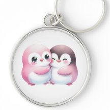 Kawaii Penguin Hug Schlüsselanhänger
