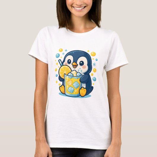 Kawaii Penguin mit Lemonade - Niedlicher Sommer ei T-Shirt (Vorderseite)