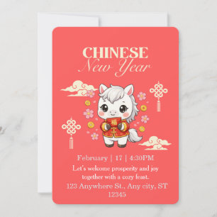 Kawaii Pferd Chinesisches Neujahr Einladung