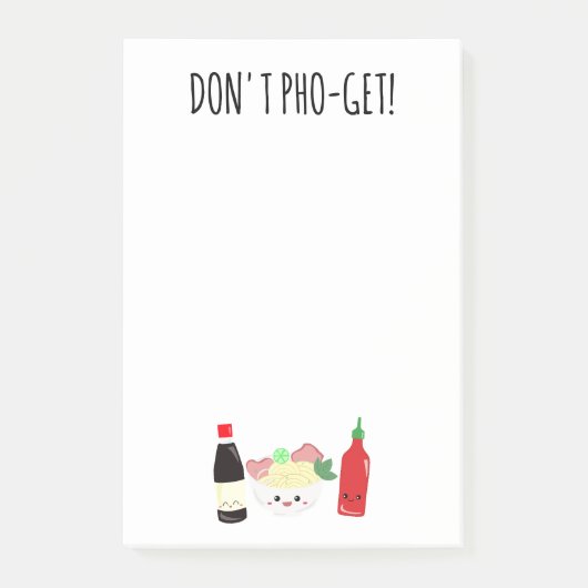 Kawaii Pho Don't Pho-Get Forget Punny Noodles Post-it Klebezettel (Vorderseite)