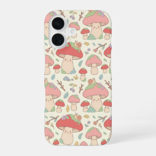 Kawaii-Pilz-Schnecken-Muster-Handyhülle iPhone 16 Hülle