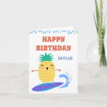 Kawaii Pineapple Surfer Happy Birthday Pool Party Karte<br><div class="desc">Kawaii Pineapple Surfer Happy Birthday Pool Party Folded Greeting Card. Cute surfing pineapple ready for a pool party.  www.SamAnnDesigns.com</div>