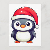 Kawaii Pinguin Tragen eine gemütliche Weihnachtsma Postkarte (Vorderseite)