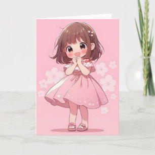 Kawaii Pink Anime Girl Chibi Feiertagskarte