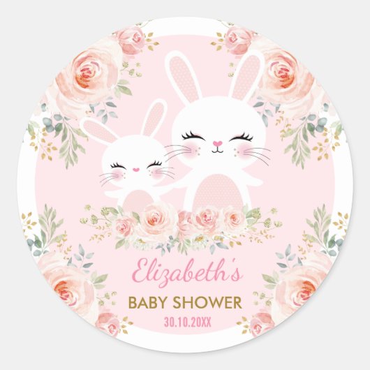 Kawaii Pink Bunny Rabbit Babydusche Dekoration Runder Aufkleber (Vorderseite)