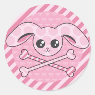 Kawaii Pink Bunny Skull Runder Aufkleber