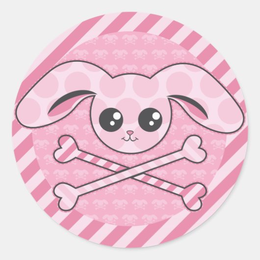 Kawaii Pink Bunny Skull Runder Aufkleber (Vorderseite)