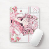 Kawaii Pink Cafe Anime Girl Mousepad (Mit Mouse)