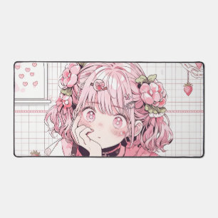 Kawaii Pink Cafe Anime Girl Schreibtischunterlage
