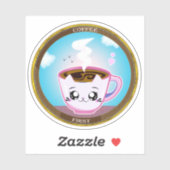 Kawaii Pink Cat Cup of coffee. Kaffee zuerst Aufkleber (Blatt)