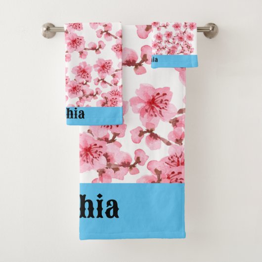 kawaii pink cherry blossoms badhandtuch set (Insitu)