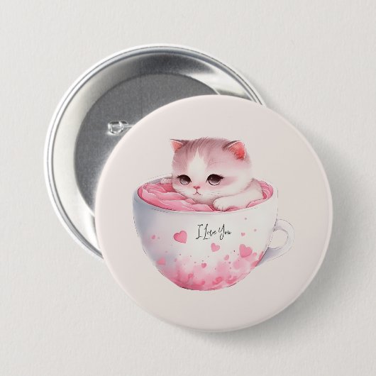 Kawaii Pink Chibi Katze mit Niedlicher Krone Button (Vorne & Hinten)