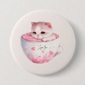 Kawaii Pink Chibi Katze mit Niedlicher Krone Button (Vorderseite)