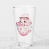 Kawaii Pink Chibi Katze mit Niedlicher Krone Glas (Rückseite)