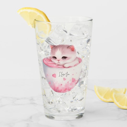 Kawaii Pink Chibi Katze mit Niedlicher Krone Glas (Vorderseite Ice)