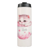 Kawaii Pink Chibi Katze mit Niedlicher Krone Thermosbecher (Vorderseite)