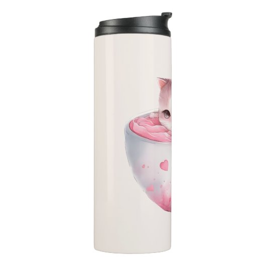 Kawaii Pink Chibi Katze mit Niedlicher Krone Thermosbecher (Nach links gedreht)