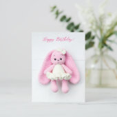 Kawaii Pink Crochet Bunny - Alles Gute zum Geburts Postkarte (Stehend Vorderseite)