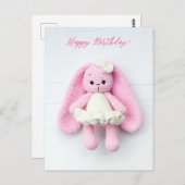 Kawaii Pink Crochet Bunny - Alles Gute zum Geburts Postkarte (Vorne/Hinten)