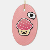 Kawaii Pink Cupcake mit Mustache Keramikornament (Links)