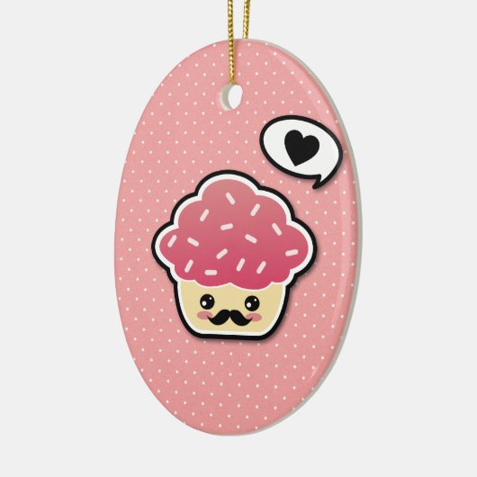 Kawaii Pink Cupcake mit Mustache Keramikornament (Links)